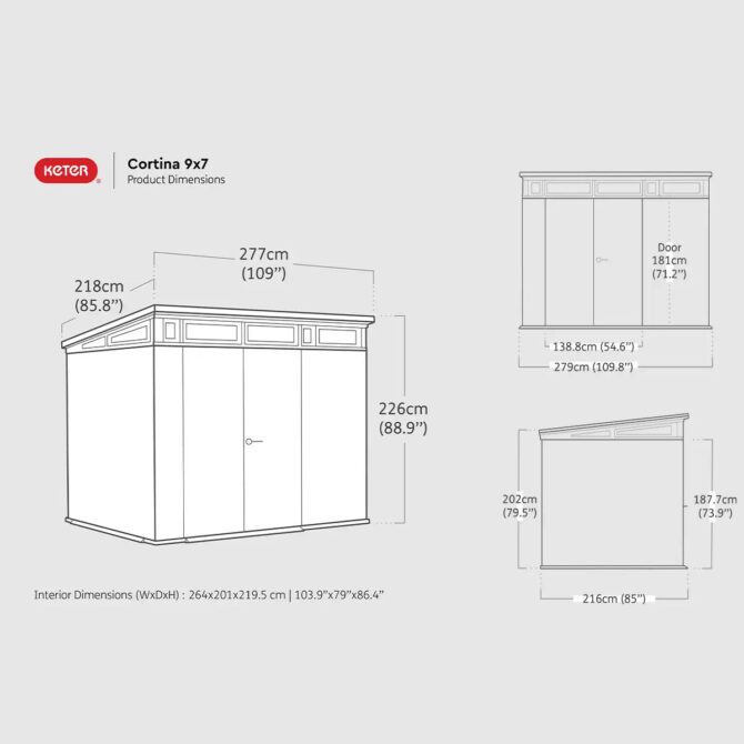 Keter 9’x 7′ Cortina Heavy Duty Plastic Pent Shed – Dark Grey-oakleysgardenmachine- Free shipping