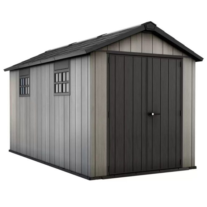 Keter 7.5′ x 13′ Oakland Heavy Duty Plastic Shed – Grey-oakleysgardenmachine- Free shipping