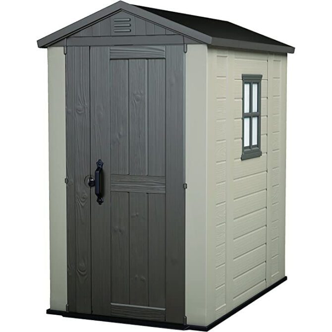 Keter 4’x6′ Factor Heavy Duty Plastic Garden Shed – Beige-oakleysgardenmachine- Free shipping